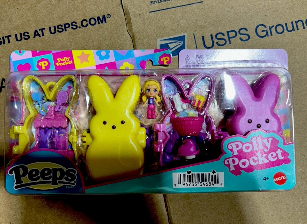 New Polly Pocket Peeps Easter Bunny Compact Playset Mattel Playset Yellwo Purple